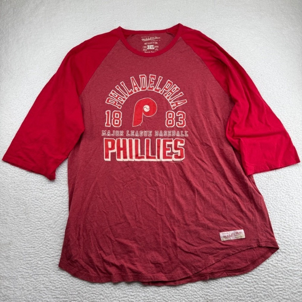 Mitchell & Ness Philadelphia Phillies 3/4 Sleeve Shirt Mens 3XL Red Henley Tee